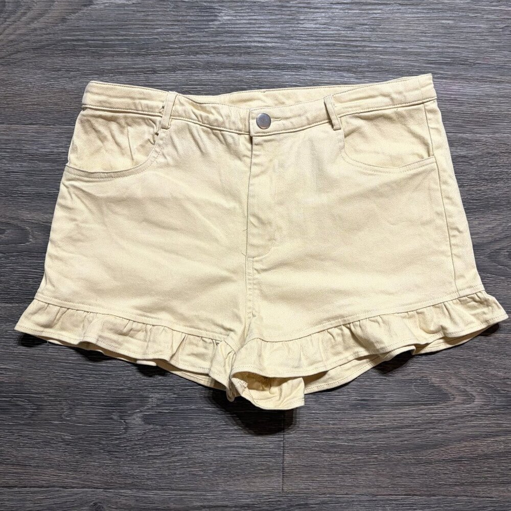 Lumiere Large Low Rise Ruffle Hem Denim Shorts Urban Outfitters Festival